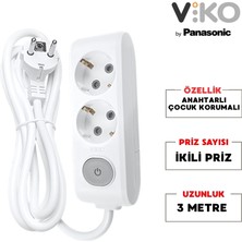 Viko İkili Grup Priz Anahtarlı Topraklı - Çocuk Korumalı Çoğaltıcı Priz 2'li 3 m Beyaz