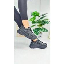 Nstil Günlük Kadın Sneaker Bağcıklı Yüksek Kalın Tabanlı Oval Burunlu Rahat Hafif Spor Ayakkabı 1001
