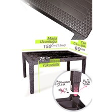 Ziynet Home 6 Adet Victor Koltuk Rattan Bahçe Balkon Masa Takımı 6 Kişilik Large 90  x  150  cm  Camlı Set Pro 1.