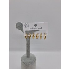 Stainless Steel Çelik Halka Küpe Seti 6 Lı Altın Rengi