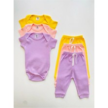 Efu Baby 3'lü %100 Pamuklu Esnek Kaşkorse Kısa Kol Kız Bebek Body Pantolon Takım