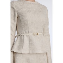 Manuka Peplum Detaylı Tüvit Bluz Bej