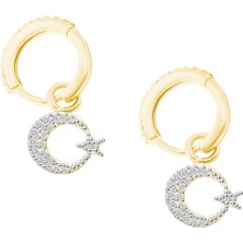 Shiny Spectra 925 Ayar Gümüş Ay Yıldız Sallantılı Küpe