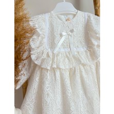 Kız Bebek Kız Çocuk Vintage Uzun Kollu Dantelli Fiyonklu Fırfırlı Parti Düğün Doğum Günü Astarlı Elbise