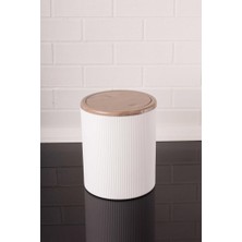 Flosoft Mermer Desenli 2'li Banyo Seti, Sallanır Kapak Tuvalet Çöp Kovası ve Fırça Seti Beyaz