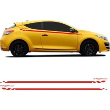 Marsilyan Renault Megane Trophy Yazılı Düz Şerit Kareli Yan Kapı Sticker Etiket Modeli