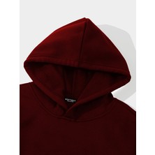 Softway Unisex Basic Düz Renk Kapüşonlu Içi Yumuşak Polarlı Oversize Sweatshirt - Bordo