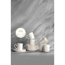 Tekno Trust Beyaz Mira 12 Parça Porselen Kahve Fincan Takımı 70 ml - 6 Kişilik Klasik Porselen