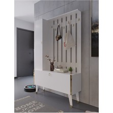 Myniture Home & Living Festival Portmanto - Ayakkabılık P1001-1 Gold Parlak Beyaz Minifiks Bağlantılı