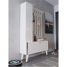 Myniture Home & Living Festival Portmanto - Ayakkabılık P1001-1 Gold Parlak Beyaz Minifiks Bağlantılı