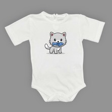 Mnk Baby & Kids Balıklı Kedi Baskılı Bebek Çıtçıtlı Body Uzun Kısa Kolsuz