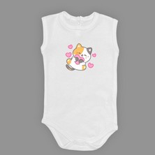 Mnk Baby & Kids Kalpli Kedi Baskılı Bebek Çıtçıtlı Body Uzun Kısa Kolsuz