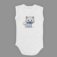 Mnk Baby & Kids Balıklı Kedi Baskılı Bebek Çıtçıtlı Body Uzun Kısa Kolsuz