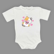 Mnk Baby & Kids Kalpli Kedi Baskılı Bebek Çıtçıtlı Body Uzun Kısa Kolsuz