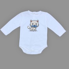 Mnk Baby & Kids Balıklı Kedi Baskılı Bebek Çıtçıtlı Body Uzun Kısa Kolsuz