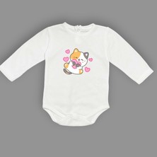 Mnk Baby & Kids Kalpli Kedi Baskılı Bebek Çıtçıtlı Body Uzun Kısa Kolsuz