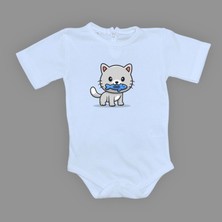 Mnk Baby & Kids Balıklı Kedi Baskılı Bebek Çıtçıtlı Body Uzun Kısa Kolsuz