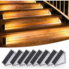 Byogalo® 8 Adet Üçgen  Güneş Enerjisi ile Şarj Olan Dış Mekan Solar Basamak Köşe Lambası