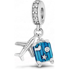 Fubena 925 Ayar Gümüş Uçak ve Mavi Valiz Sallantılı Charm