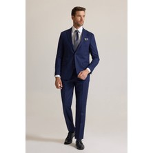 Erkek Lacivert Regular Fit Mono Yaka Yünlü Takım Elbise