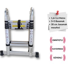 160 + 160 Cm. - 5+5  basamaklı Teleskobik / Teleskopik Merdiven - A Tipi Uzayan Merdiven