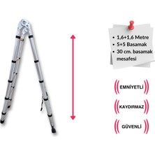 160 + 160 Cm. - 5+5  basamaklı Teleskobik / Teleskopik Merdiven - A Tipi Uzayan Merdiven