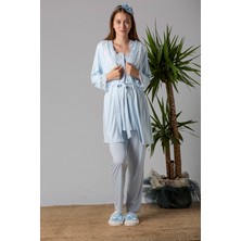 Effortt Mavi Sabahlıklı Hamile Lohusa Pijama Takımı