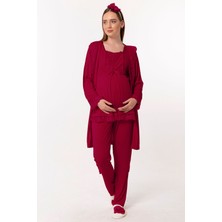 Effortt Vişne Sabahlıklı Hamile Lohusa Pijama Takımı