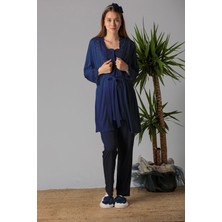 Effortt Lacivert Sabahlıklı Hamile Lohusa Pijama Takımı