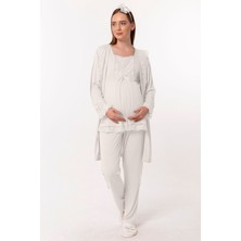 Effortt Ekru Sabahlıklı Hamile Lohusa Pijama Takımı