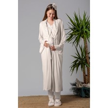 Effortt Ekru Sabahlıklı Hamile Lohusa Pijama Takımı