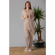 Effortt Kahverengi Sabahlıklı Hamile Lohusa Pijama Takımı