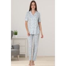 Effortt Mavi Önden Düğmeli Kadın Pijama Takımı