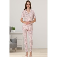Effortt Pembe Önden Düğmeli Kadın Pijama Takımı