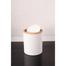 Flora Sallanır Kapaklı ve Bambu Desen Detaylı Banyo ve Mutfak Tezgah Üstü Çöp Kovası 6 Lt Beyaz