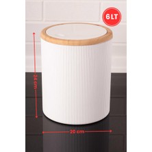 Flora Sallanır Kapaklı ve Bambu Desen Detaylı Banyo ve Mutfak Tezgah Üstü Çöp Kovası 6 Lt Beyaz