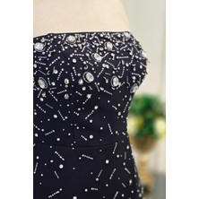 Yonca Moda Evi Store Siyah Krep Taş Işlemeli Abiye 4111