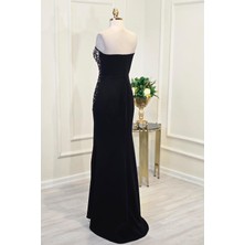 Yonca Moda Evi Store Siyah Krep Taş Işlemeli Abiye 4111
