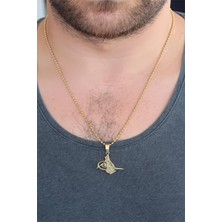 Nuveden Gold Renk Metal Osmanlı Tuğra Figürlü Erkek Kolye