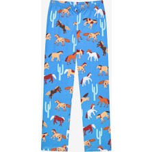 Erkek Çocuk Horses Gömlek Mavi Pijama Takımı