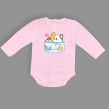 Mnk Baby & Kids Akvaryum Kedi Baskılı Bebek Çıtçıtlı Body Uzun Kısa Kolsuz