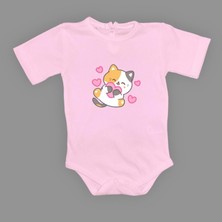 Mnk Baby & Kids Kalpli Kedi Baskılı Bebek Çıtçıtlı Body Uzun Kısa Kolsuz
