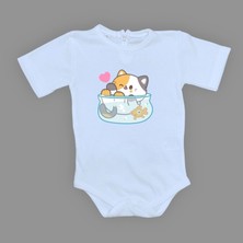 Mnk Baby & Kids Akvaryum Kedi Baskılı Bebek Çıtçıtlı Body Uzun Kısa Kolsuz