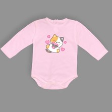 Mnk Baby & Kids Kalpli Kedi Baskılı Bebek Çıtçıtlı Body Uzun Kısa Kolsuz