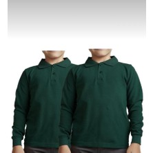 Unısex Çocuk Polo Yaka Düz Renk Uzun Kol 2'li Normal Kalıp Okul