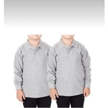 Unısex Çocuk Polo Yaka Düz Renk Uzun Kol 2'li Normal Kalıp Okul