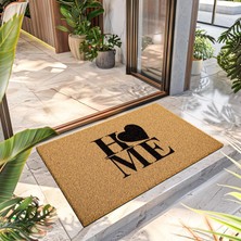 Decovetro Kapı Önü Paspası 40 x 60 cm Koko Malzeme ile Dekoratif Kalp Home Desenli