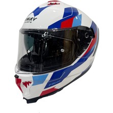 Sway Sw 865 Titan White Blue Red Güneş Vizörlü Full Face Motosiklet Kaskı - M