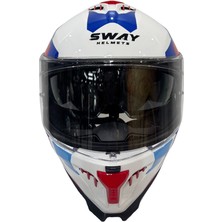 Sway Sw 865 Titan White Blue Red Güneş Vizörlü Full Face Motosiklet Kaskı - M