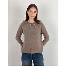 Uzun Kollu Long Sleeve Taş Detaylı Kadın Triko Kazak Women Knitwear
